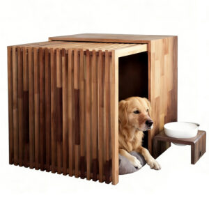 Indoor Dog House Bed Pine Wood 60×60×65-90cm