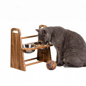 Dog Feeding Bowl Stand Wood 16.7×8.6×15.5 in