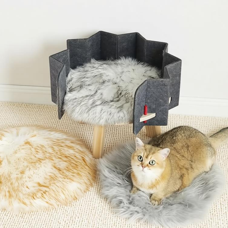 Felt Elevated Cat Bed Wood 50×50×31cm
