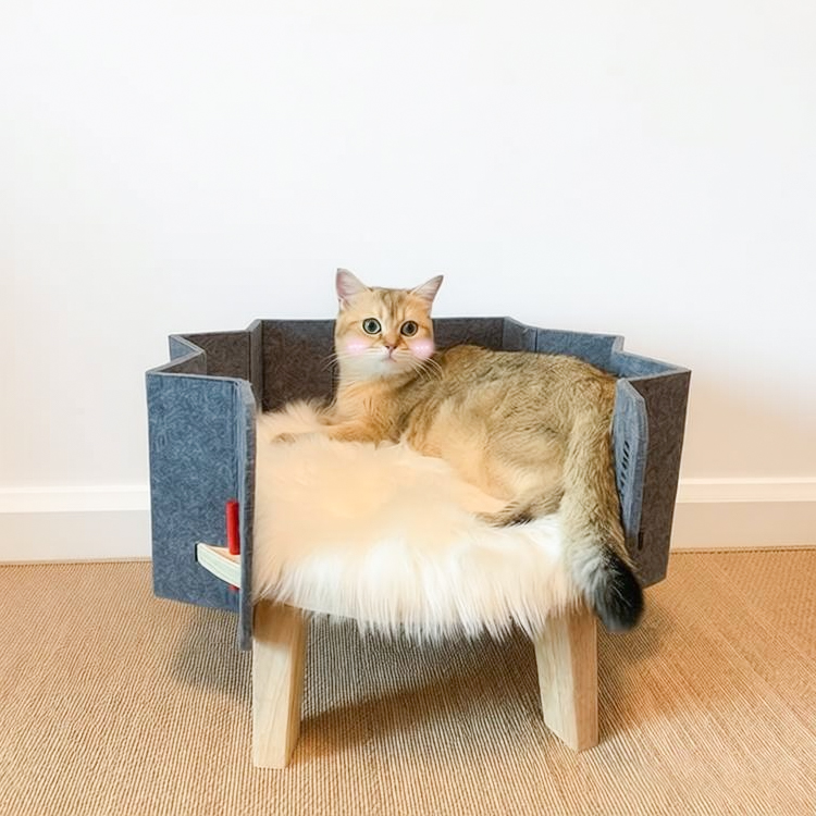 Felt Elevated Cat Bed Wood 50×50×31cm - Image 3