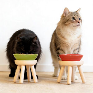 Elevated Cat Bowls Plywood 14×14×12.5cm