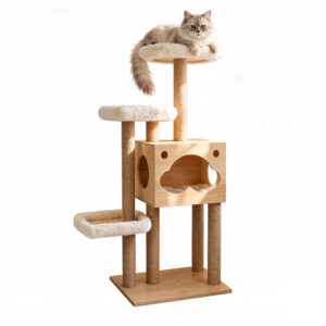 Cat Play Tower Plush & Wood 60×50×135cm