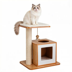 Plywood Cat House With Scratcher 24.75×21.25×17.38