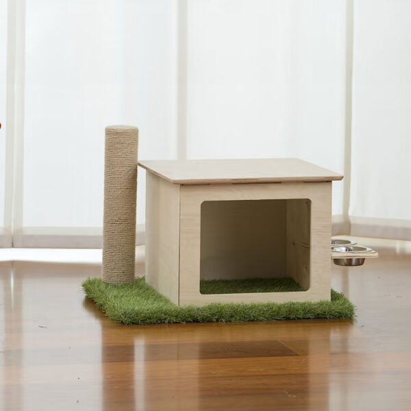 Modular Cat House with Scratching Post & Feeding Station