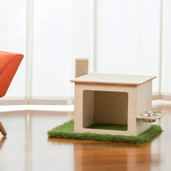 Modular Cat House with Scratching Post & Feeding Station