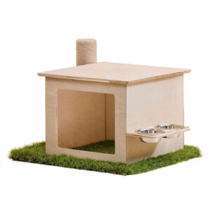 Modular Cat House with Scratching Post & Feeding Station