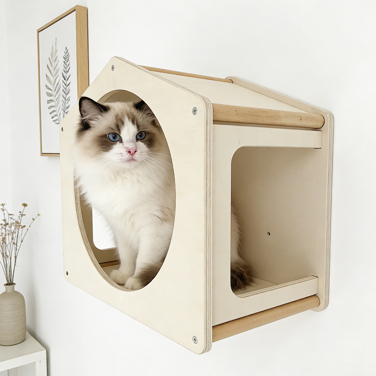 Wall Mounted Cat House Plywood 48×31×45cm