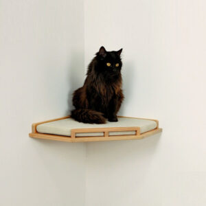 Wall-Mounted Corner Cat Shelf Bed with Cushion – Space-Saving Cat Climbing Frame, Natural Wood Pet Furniture for Indoor Cats