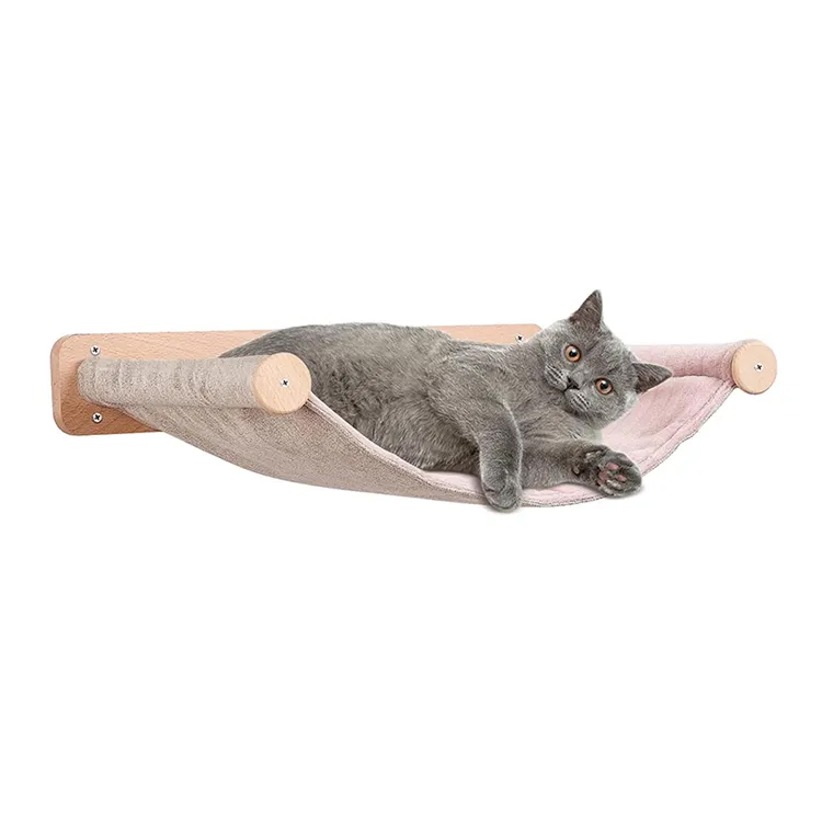 Wall-Mounted Wooden Cat Hammock Shelf with Climbing Perches