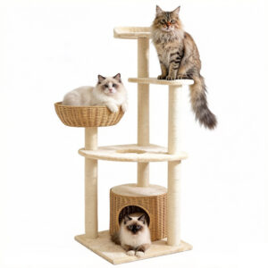 5 Tier Cat Tree Wood & Sisal 48×48×130cm