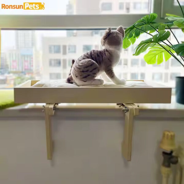 Adjustable Wooden Cat Window Perch with Hammock Bed
