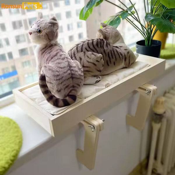 Adjustable Wooden Cat Window Perch with Hammock Bed