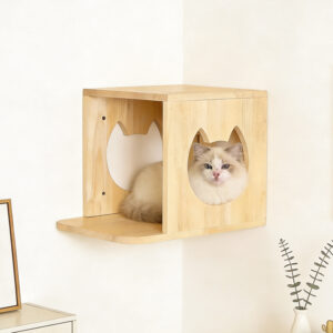 Corner Wall Cat Bed Pine Wood 40×30×30cm