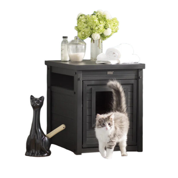 Eco-Friendly Composite Litter Box Enclosure with Flip-Door End Table Design
