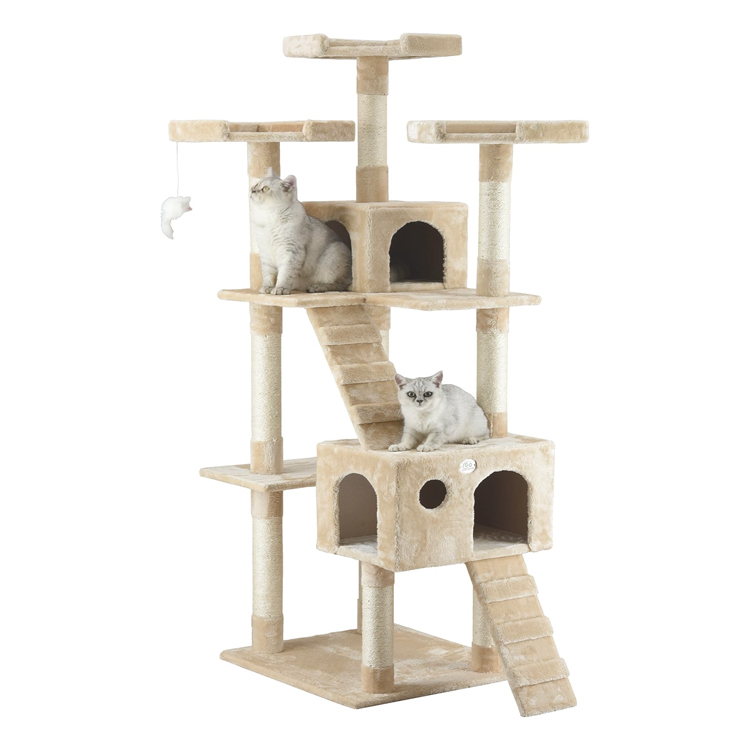 Multi-level Cat Tree Tower with Condos, Scratching Posts, and Toys