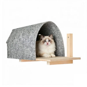 Wall-Mounted Felt & Wood Cat Lounge Shelf