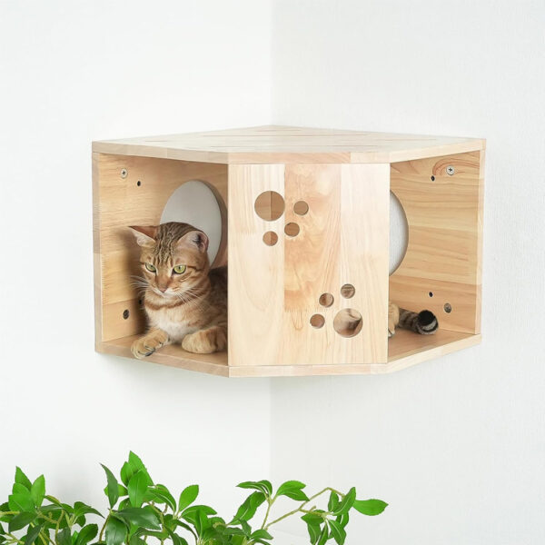 Wood Wall-Mounted Cat Climbing Shelf with Activity Perches