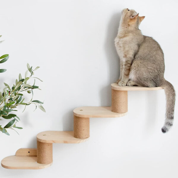 ​​Wooden Wall-Mounted Cat Ladder with Sisal Scratching Steps​​