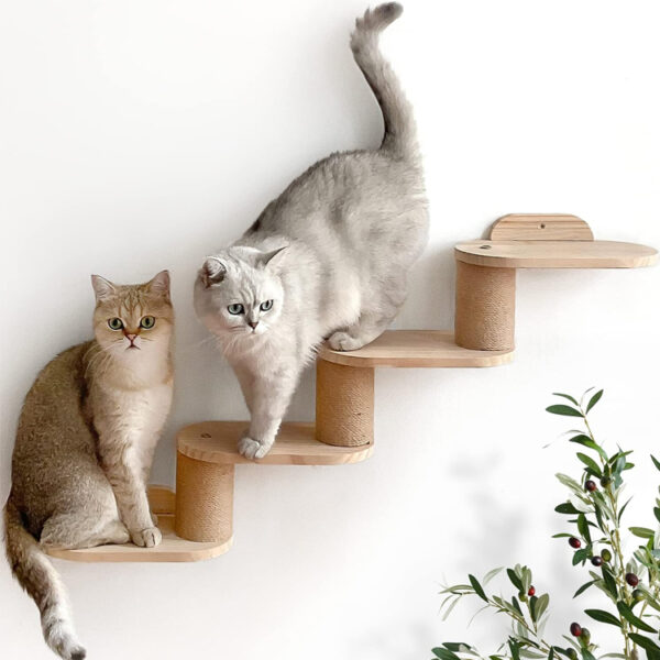 ​​Wooden Wall-Mounted Cat Ladder with Sisal Scratching Steps​​
