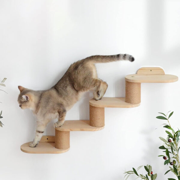 ​​Wooden Wall-Mounted Cat Ladder with Sisal Scratching Steps​​