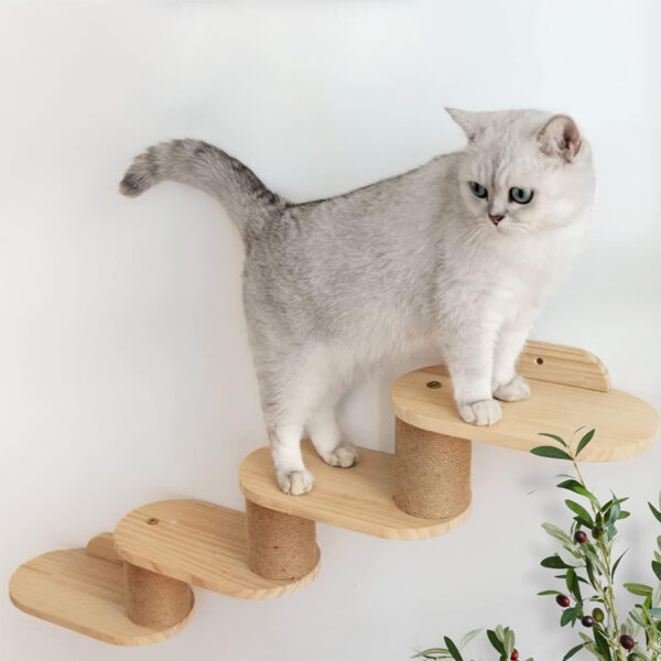 ​​Wooden Wall-Mounted Cat Ladder with Sisal Scratching Steps​​