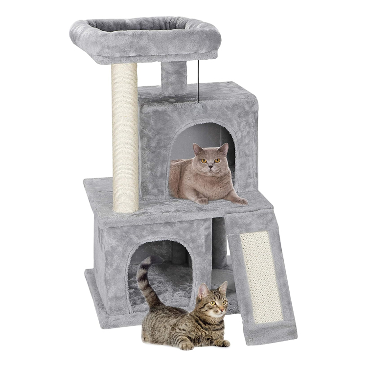 Multi-Level Cat Tree with Enlarged Base Condo - Pet Sleeping Bed, Cat ...