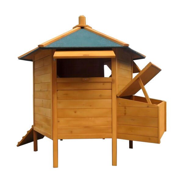 Hexagonal Wooden Chicken Coop with Nest Box & Ramp