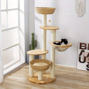 Large Plush Wooden Cat Climbing Tower