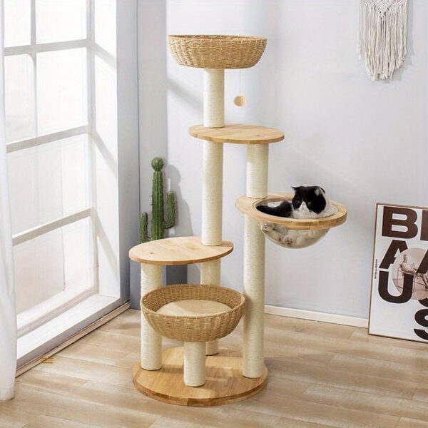 Large Plush Wooden Cat Climbing Tower