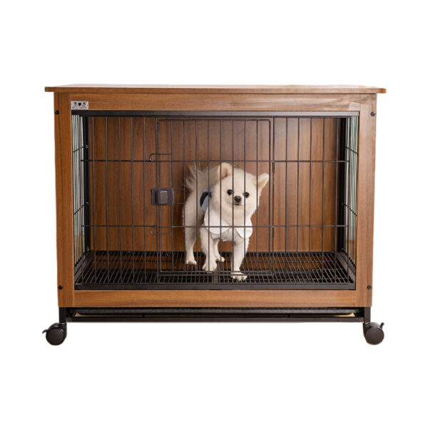 Modern Indoor Dog Crate with Wheels and End Table Design