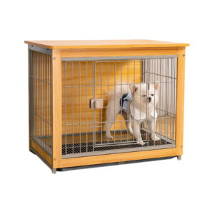 Modern Indoor Dog Crate with Wheels and End Table Design