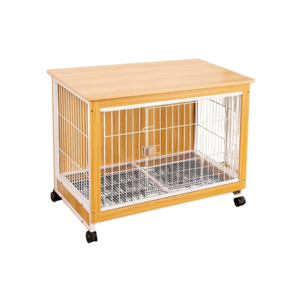 Modern Indoor Dog Crate with Wheels and End Table Design