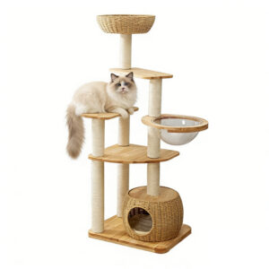 Natural Wood Cat Tower 58×42×150cm (2)
