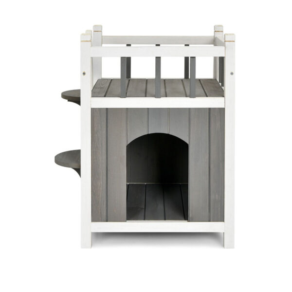 Two-Tier Wooden Cat House - Weatherproof IndoorOutdoor Shelter
