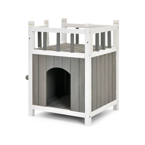 Two-Tier Wooden Cat House - Weatherproof IndoorOutdoor Shelter