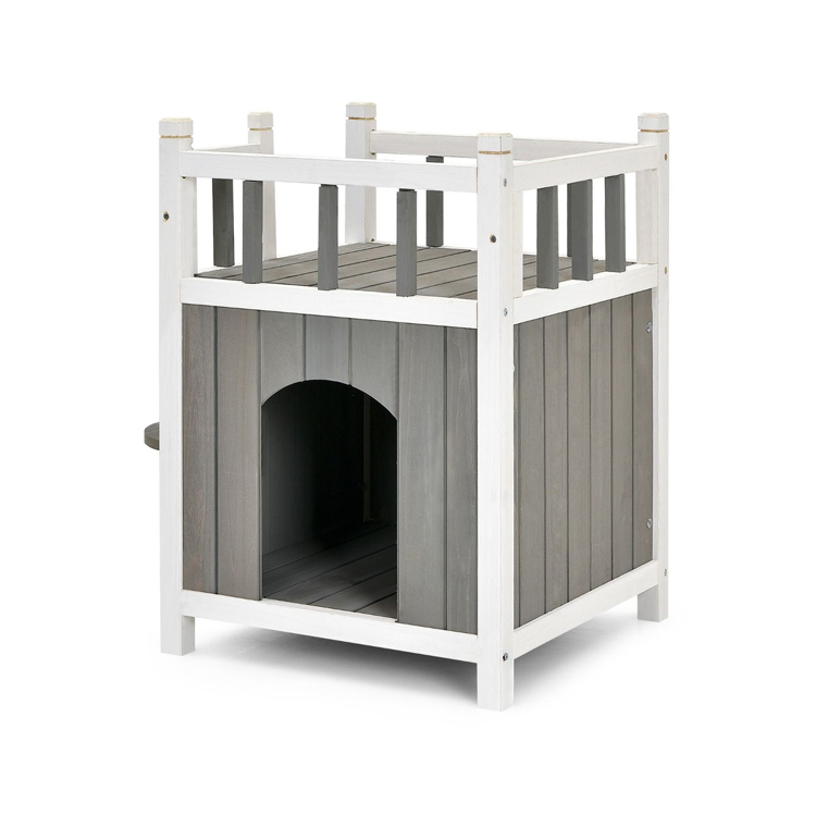 Two-Tier Wooden Cat House - Weatherproof IndoorOutdoor Shelter