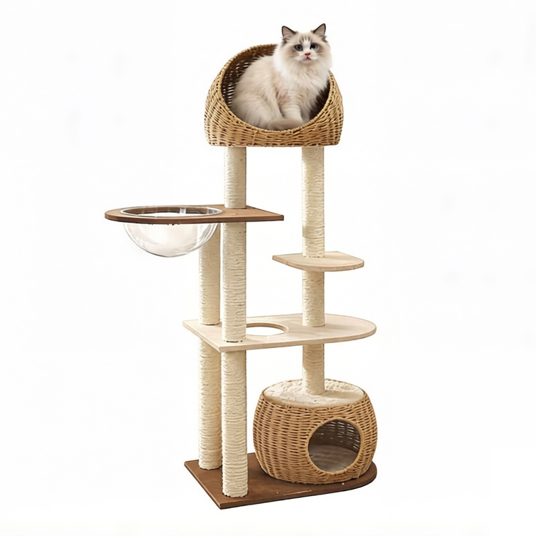 Wood Cat Tree Condo For Large Cats 60×40×150cm - Wood Pet Furniture ...