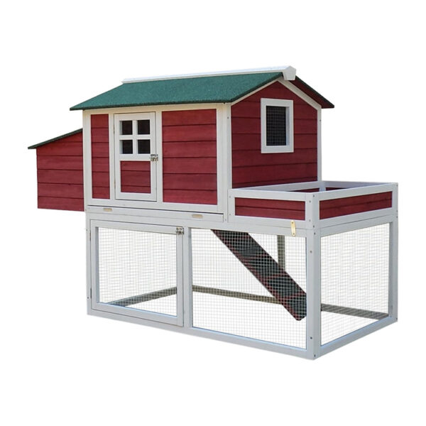 Wooden Chicken Coop with Raised Garden Bed, Run Area, and Nesting Box