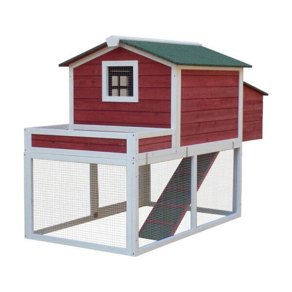 Wooden Chicken Coop with Raised Garden Bed, Run Area, and Nesting Box