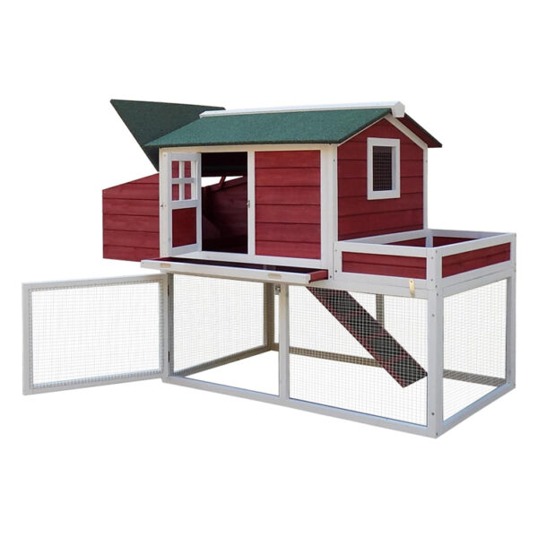 Wooden Chicken Coop with Raised Garden Bed, Run Area, and Nesting Box