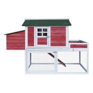 Wooden Chicken Coop with Raised Garden Bed, Run Area, and Nesting Box