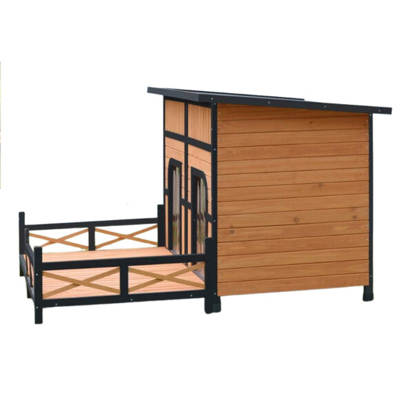 Wooden Dog Kennel with Patio and Dual Doors