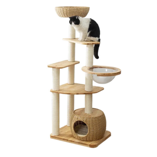 Wooden Multi-Level Cat Tree with Sisal Scratcher and Perches​