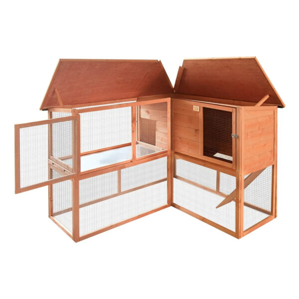 Wooden Two-Level Rabbit Hutch with Outdoor Run