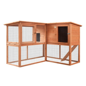 Wooden Two-Level Rabbit Hutch with Outdoor Run