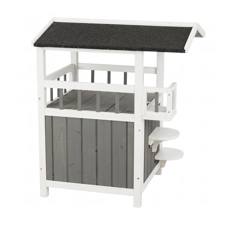 ​​2-Story Wooden Pet House with Shaded Balcony​​