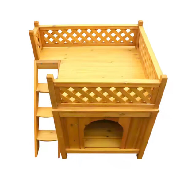​​Deluxe Wooden Pet House with Stairs and Balcony​​