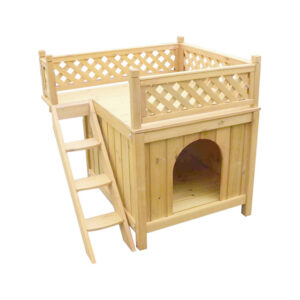 ​​Deluxe Wooden Pet House with Stairs and Balcony​​