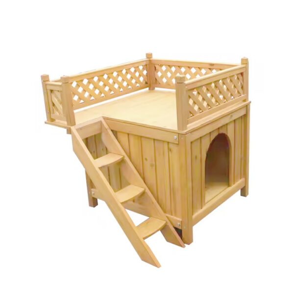 ​​Deluxe Wooden Pet House with Stairs and Balcony​​