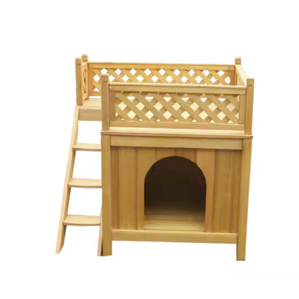​​Deluxe Wooden Pet House with Stairs and Balcony​​